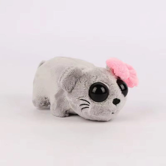 Sad Hamster Grey / Pink Bow Plush Toy